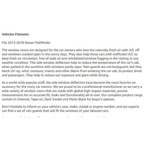 2013-2018 Nissan Pathfinder In-Channel, Rain Guard Window Vent Visor (Brand New) - Picture 7 of 8